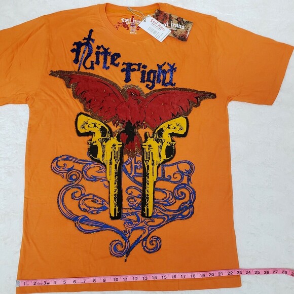 Y2K TOOL JEANS Size 2XL Y2K Orange Embellished Embroidered Beads T-shirt Tee - Picture 5 of 10